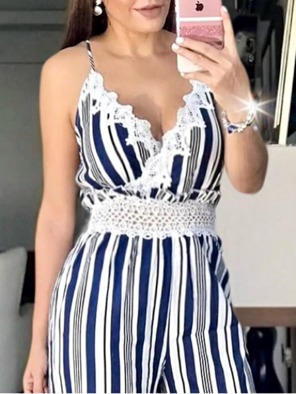 Lace Patchwork Spaghetti Strap Jumpsuit